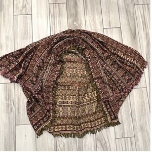 Unbranded Poncho Wrap Womens OS Burgundy Southwestern Woven Fringe Good Boho